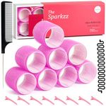 Hair Rollers Set (18Pcs) - 8 Self Grip Rollers for Long & Short Hair Volume & Styling (50mm), 8 Duckbill Hair Clips, 1 Braider & 1 Comb,No Heat Rollers hair rollers (Pink)