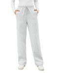 Voqeen Womens Fleece Sweatpants with Pockets Straight Leg Lounge Pants Athletic Jogger Casual Sports Pants(Light Grey,S)