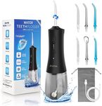 ZOZOA Cordless Water Dental Flosser, 4 Mode Oral Irrigator, Portable Rechargeable Teeth Cleaner, Ipx7 Waterproof, 6 Replacement Jet Tips, 300ml Water Flosser for Teeth Cleaning Braces, Black