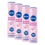 NIVEA Pearl & Beauty Anti-Perspirant Deodorant Spray (150ml), Women's Deodorant with 48H Sweat and Odour Protection, Anti-Perspirant Spray for Women with Pearl Extracts (Pack of 4)