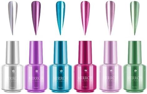 Metal Nail Polish Mirror Nail Varnish - Metal Mirror Effect Nail Polish Set - Long Lasting Quick Drying No UV Needed - Colorful Chrome Nail Art Polish Non-Peelable