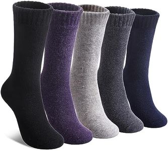 LINEMIN Wool Socks for Women Winter Warm Hiking Thick Warm Cozy Boot Crew Gift Socks 5 Pairs, Purple/Blue/Black/Dark Gray/Light Gray, One Size