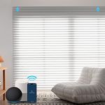 ZSTARR Motorized Shangri-La Shades Light Filtering Window Roller Shades Compatible with Alexa Google Remote Control Rechargeable Smart Sheer Blinds Customized Size (White)