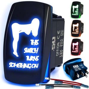 Waterproof Funny Rocker Switch 12v ON/Off, LED Backlit with Etched Design w/Toggle Switch 12v - UTV, Auto, Boat 20A - Blue