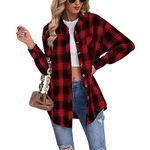 Malarocoby Women's Plaid Shirt Checked Oversized Blouse Long Sleeve Shirt Elegant Shirt Tops Red