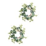 TOPBATHY Easter Candle Rings Artificial Wreaths: Mini Eucalyptus Twig Candle Wreath 2Pcs 8CM Napkin Rings Votives Candle Holder for Wedding Holiday Home Decor