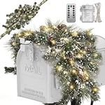 4.8ft Pre-lit Christmas Mailbox Swag, Christmas Mail Box Swag Garland with Snowy, Artificial Mailbox Christmas Decorations for Home Indoor Outdoor Holiday House Party Fireplace Decoration