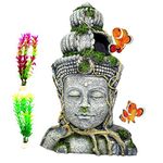 PINVNBY Aquarium Large Buddha Head Statue Decorations Fish Tank Resin Buddha Sculpture Ornament Hideout Betta Cave Sleep Rest Play for Small Fish,Shrimp, Lizard,Gecko and Small Reptile(3 Pack)