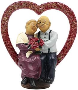 Aoneky Figurina da Vecchia Coppia in Resina - Regalo di 50th 60th Anniversario per Matrimonio d'oro, Genitori, San Valentino -Decorazione per Famiglia (Cuore)