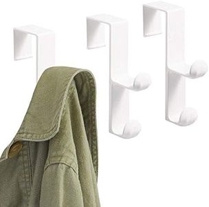 InterDesign Over The Door Organizer Hooks for Coats, Hats, Robes, Towels - Set of 3, Double Hooks, White