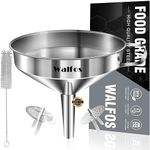 Large Stainless Steel Funnel, Walfos Kitchen Funnel with 2 Removable Strainer ＆ 1Pc Cleaning Brush, Perfect for Transferring of Liquid, Oils, Jam, Dry Ingredients & Powder (Big, 5.7")