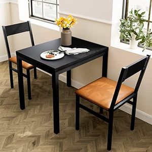 HOMOOI 3 Piece Dining Room Table Set for 2, Small Rectangular Kitchen Table with 2 Cushioned Chairs, Espresso and Brown