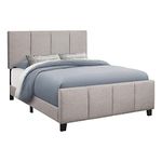 Monarch Specialties I 6025Q Bed, Queen Size, Bedroom, Upholstered, Grey Linen Look