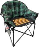 KINGROCK Heated Oversized Camping Chairs,Padded Patio Lounge Camp Chair,Round Moon Saucer Folding Lawn Chair with Folding Cup Holder and Carry Bag