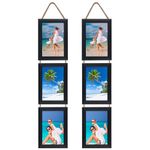 Lavezee 4x6 Collage Triple Picture Frames Set, Black 6 Opening Hanging Vertical Frame Made to Display 4 by 6 Inch Photo Print for Wall Decor