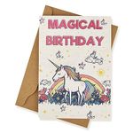 Unicorn Girls Birthday Card: 21cm x 15cm - Enchanting Cute Unicorn Illustration with Sparkling Details - Perfect Dreamy Greetings to Make Her Special Moments Truly Magical!