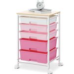 SYKIARIOL Utility Cart with 5 Drawer,Storage Drawer Cart with Wooden Tabletop and Lockable Wheels, 5 Drawer Rolling Cart with Large Capacity,Pink