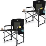 TIMBER RIDGE Camping Chairs for Adults 180kg Heavy Duty, Set of 2 Oversize Directors Chairs Folding, Aluminum Outdoor Chair with Side Table, Portable for Garden Fishing Festival BBQs, Black