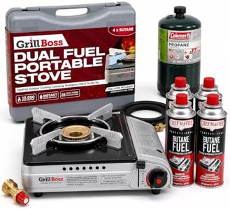 Chef Master Grill Boss Dual Fuel Camping Stove + 4x 8 oz Butane, 12,000 BTU