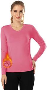 MANCYFIT Thermal Tops for Women Fleece Lined Shirt Long Sleeve Base Layer V Neck Pink XX-Large
