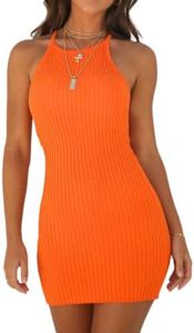 JFAN Vestito Corto Donna Mini Abito in Maglia a Coste Casual Estivo Arancione S