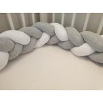 Braided Crib Knotted for Room Decor,Braided Pillows Knotted,Braided Knotted,Cot Bumper Bed Snake Braided,3 Shares Baby Braided snake (2.5, grey white)