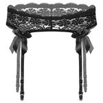 FEESHOW Mens Lace Sheer Suspenders Sissy Crossdress Thigh-Highs Garter Belt for Stockings Underwear Black One Size