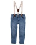 OshKosh B'Gosh Girls' Suspender Embroidered Jeans NB--5T (3T, Denim 2)