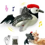 LeWiser Woodpecker Cat Toys, Rechargeable Simulation Bird Cat Toy, Flapping Wings and Lively Chirping, Interactive Catnip Toys for Kitten Kitty Exercise, Touch Activated