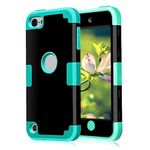 iPod Touch 5 Case for iPod Touch 6 Case, Dual Layered Hard PC Case + Silicone Shockproof Heavy Duty High Impact Armor Hard Cover for Apple iPod Touch 5/6/7th Generation (Black+Blue)