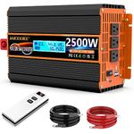 2500 Watt Pure Sine Wave Power Inverter 12V DC to 110V 120V AC Converter for Home, RV, Off Grid Solar Inverter 12V to 110V with Remote Control and LCD Display 3 AC Power Outlets Dual 3.4A USB Port