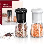 CIRCLE JOY Manual Salt and Pepper Grinder Set for Professional Chef, Refillable Salt and Pepper Shakers with Ceramic Blades, Adjustable Coarseness and BPA-free 180ml Glass Container, Short Black White