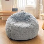 XeGe Fluffy Stuffed Animal Storage Bean Bag Cover(No Filler), Faux Fur Washable Ultra Soft Bean Bag Cover for Plush Toys or Textile,Plush Shaggy Large Beanbag for Adults Kids Teens, Light Grey