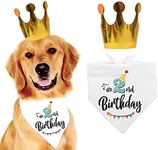 family Kitchen Funny Cute 2 Years Dog Birthday Bandana Scarfs with Dog Birthday Party Crown Hat Doggie Cat Triangle Scarf for Pet 2nd Birthday Party Decoration