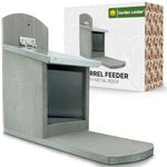 Squirrel Feeder with Metal Roof - Natural Wood in Grey with Extra Long Feeding Platform - Great Outdoor Wildlife Feeding Station for Encouraging Squirrels to your Garden