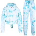 A2Z 4 Kids Tie Dye Tracksuit Cropped Hoodie with Jogger Sweatpants - T.S 320 Tie Dye Blue 11-12