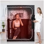 Smartmak Full Size Far Infrared Sauna, Two Person Home SPA with Time & Temperature Remote, Chairs, Light, 1 or 2 Person Privacy Indoor Saunas for Relaxation Detox,Greyborder