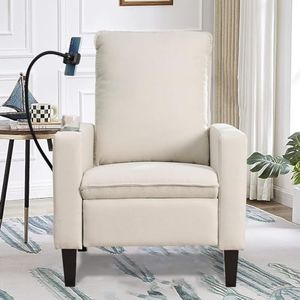 Recliner Chairs for Adults Modern Manual Recliner Sofa with Mobile Phone Holder/Cup Holder, Mid Century Fabric Push Back Accent Chairs for Living Room Bedroom Office
