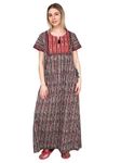 Evolove Cotton Nighty Maxi for Women with Side Pocket | Printed Short Sleeves Full Length Night Wear Gown Maroon & Black XX-Large