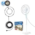 Fan Misting Kit for Outside Patio, Outdoor Fan Misters for Cooling System, 35FT Double-Loop Water Mist Hose for Backyard, Porch, Umbrella,Deck,Canopy,Pergola,Pool. Yard BBQ Accessories, Party Supplies