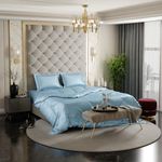 Stoa Paris Satin Comforter Double Bed with 300 TC Quick Dry Fabric Comforter, 2 Pillow Covers, Luxury Bedding Set, Diwali Decoration, Home Decor Gifting, for Couples, Wedding, Dreamy Blue