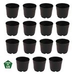 Leafy Tales Plastic Pots, Black 4 inch Size 15 Piece, Small