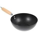 HOLIDYOYO Wok Pan Wrought Iron 14.5 Inch Stir Fry Pan Traditional Chinese Nonstick Pow Wok Single Person Cooking Wok