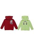 The Mom Store Unisex Baby Cotton Hooded Zipper Jacket - (ZPJK2-AN-DJZB_Green & Maroon_6-12 Months) Combo Pack of 2