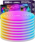 LETIANPAI 200Ft Neon Rope Lights,Flexible Led Rope Lights Control with App/Remote,IP65 Multiple Modes Rope Lights,Outdoor RGB Led Neon Lights Waterproof,Music Sync Gaming Led Neon Light Strip Bedroom