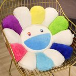 Cute Rainbow Flower Pillow Sunflower Floor Pillow Colorful Seating Cushion Decorative Flower Plush Pillow Home Decor Flower Pillows for Chair Sofa Bed Living Room Bedroom Office Car (15.7", White)