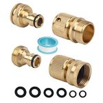 Garden Tap Hose Connector, Flexible Hose Adapter Spray Gun Connector Set for Connect Outside Tap to Expandable Garden Hose to Hose Nozzle, 2 in 1 Brass Female Tap Adapter, Male Female Hose Connector