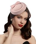 Cizoe Fascinator Hats for Women 20s 50s Vintage Pillbox Hat Kentucky Derby Fascinators Flower Veil Wedding Tea Party Hat, 11c-blush Pink, One Size