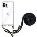 LAVGAS Clear Case for iPhone 13 Pro Max with Crossbody Strap Adjustable Neck Lanyard Clear with Design Transparent Shockproof Protective Case for iPhone 13 Pro Max 6.7 inch (Black)