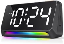 [RGB] Super Loud Alarm Clock for Bedroom, Heavy Sleepers, Adults, Teens, Kids | Small Bedside Digital Clock with Dynamic RGB Atmosphere Light, LED Display, USB Charger, 12/24Hr, Snooze, Battery Backup